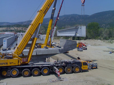 Transportation and erection prefabricated beams 100tn to Nestos river (Egnatia odos)