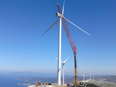 Erection wind turbine to Kefalonia island