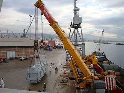 Unloading transformer (weight 240tn) from Vessel in Thessaloniki Port