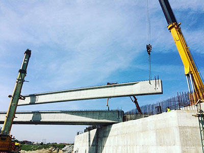 Installation prefabricated beams of bridge in Katerini area